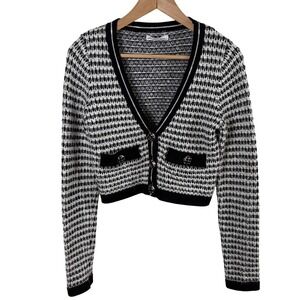 London Kaye Black White Houndstooth Cropped Cardigan Women's S Y2K‎ Festival
